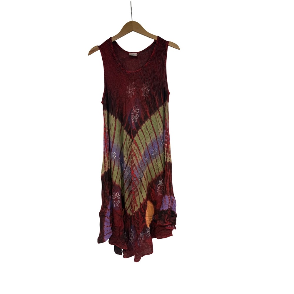 Maya Pareos Tie Dye Handkerchief Hem Viscose Hippie Swing Dress One Size